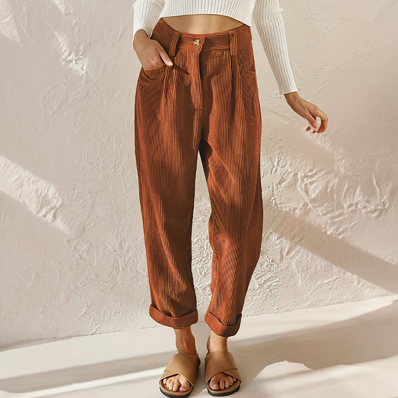 Olivia - Pantaloni in Velluto a Coste a Vita Alta per uno Stile Senza Sforzo