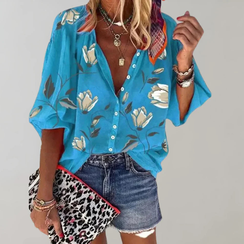Elara - Blouse with floral print and short sleeves