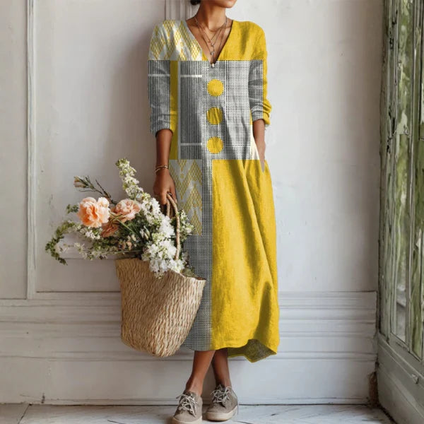 Womens Linen Dress with Geometric Pattern