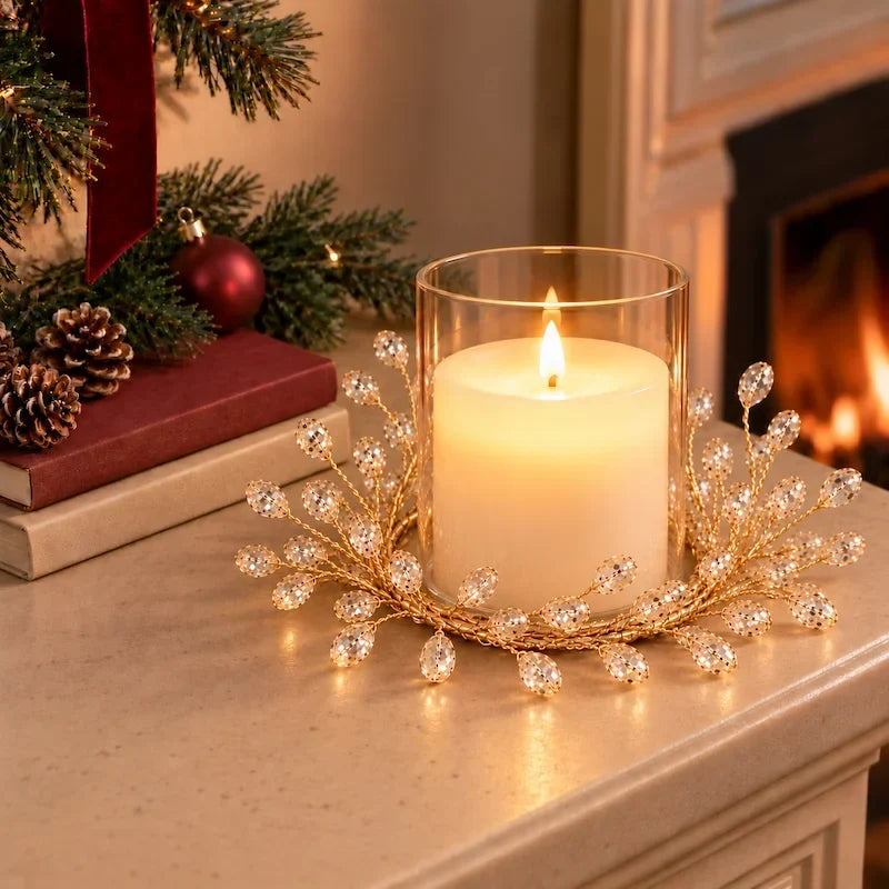 GlowWreath - Decorative Candle Ring With Branch Design And Faceted Accents