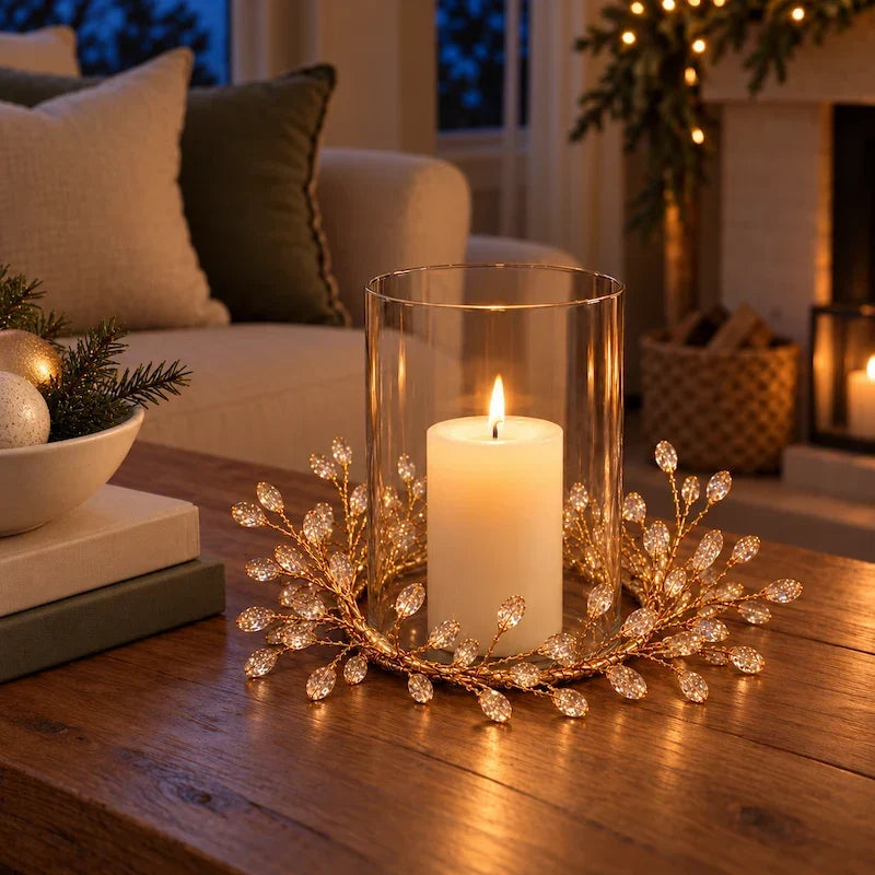GlowWreath - Decorative Candle Ring With Branch Design And Faceted Accents