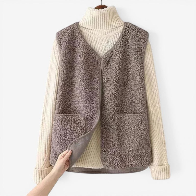 Women’s Sleeveless Buttoned Vest with Stand Collar & Pockets
