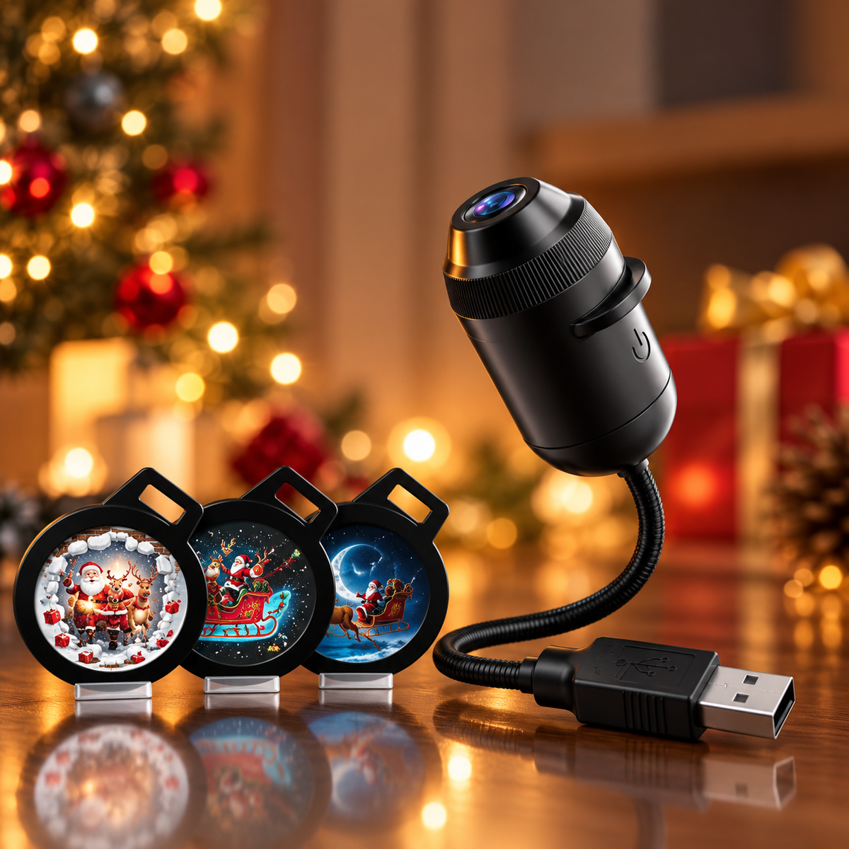 Lâmpada projetora de Natal LED USB FestiveBeam – com padrões festivos