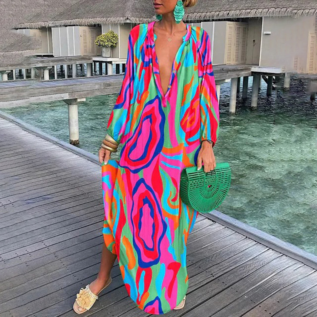 Lena - Abito maxi fluido ed elegante con scollatura a V valorizzante