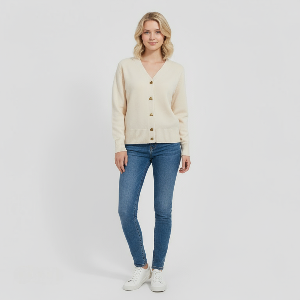 WoolThread - Camisola de lã merino para mulher com fecho de botões