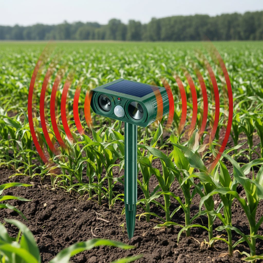 Wildpulse - Dispozitiv ultrasonic de alungare a animalelor din grădină, cu panou solar și detector de mișcare