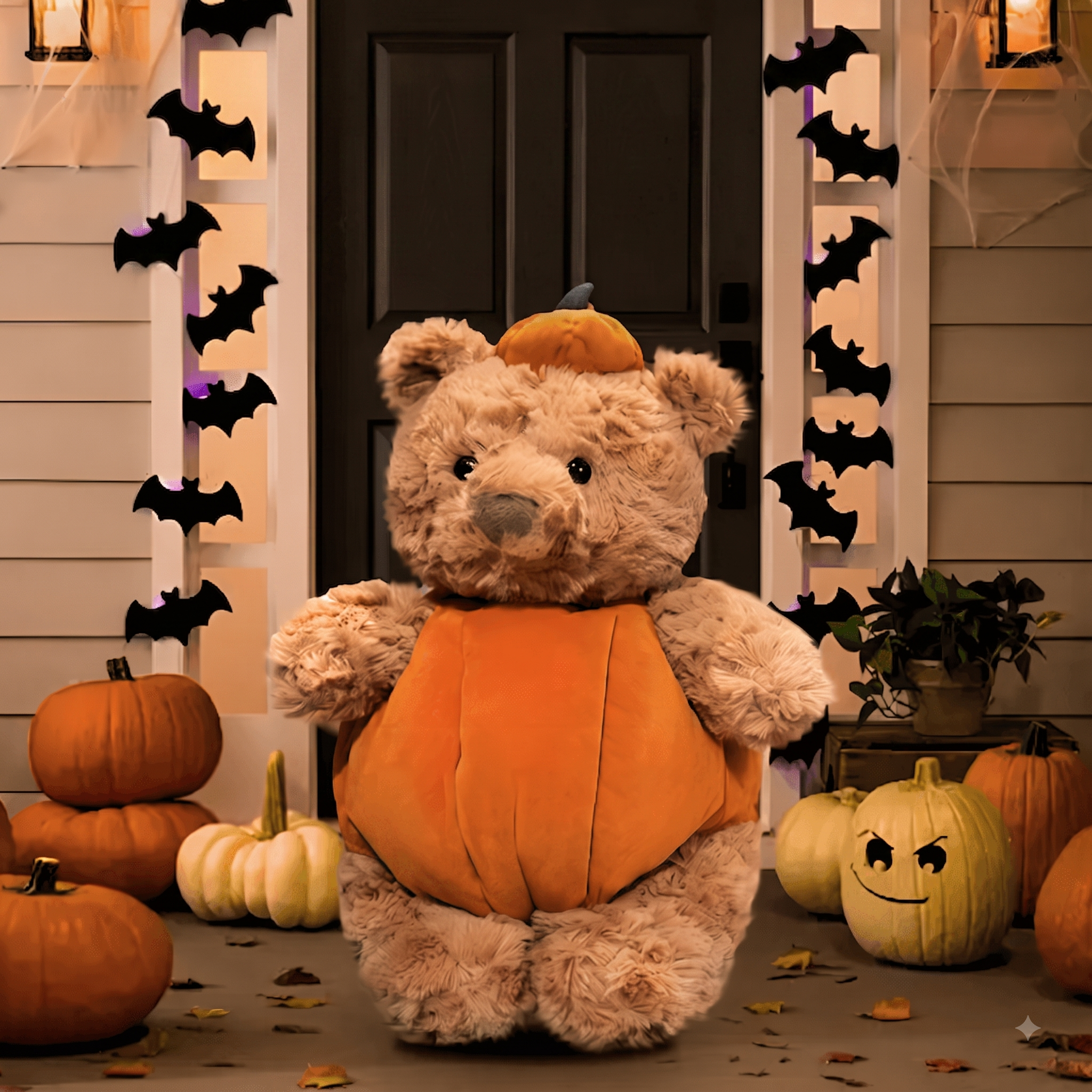 CozyMira - Urso de peluche de Halloween com design de abóbora