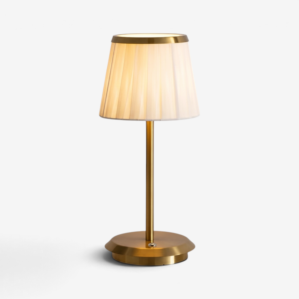 GlowWeave - LED stolní lampa s plisovaným látkovým stínidlem a železnou základnou