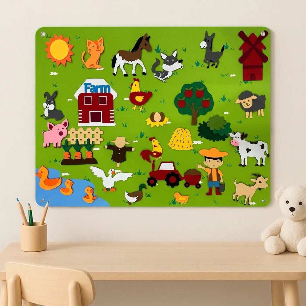 FeltScene – Set of felt boards with movable animal motif and background layout