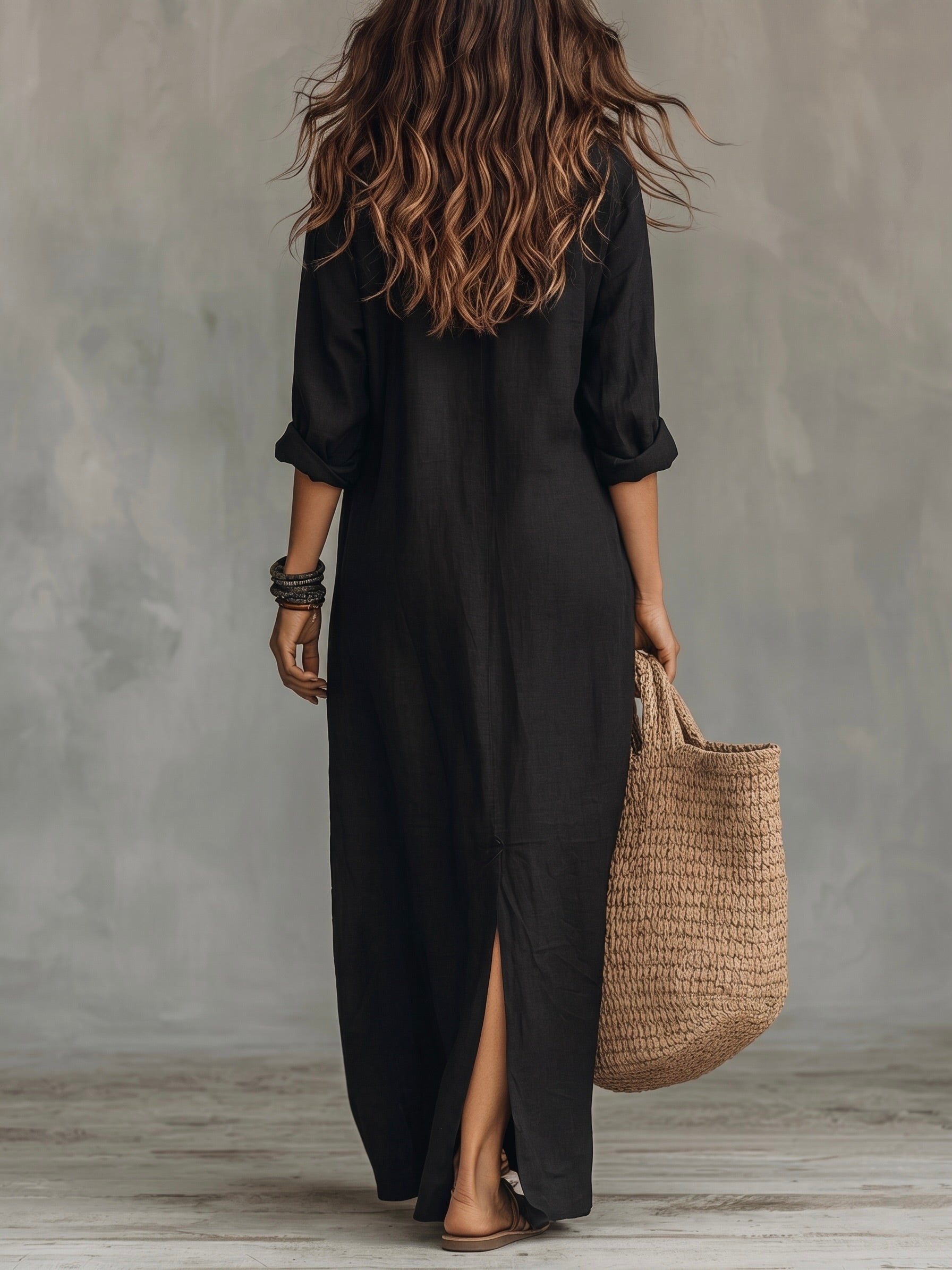 Women's Long Black Dress with Elegant Fit