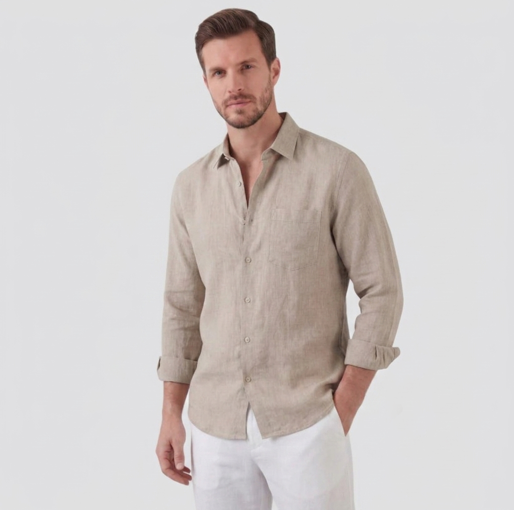 Camisa de hombre de manga larga con botones al frente