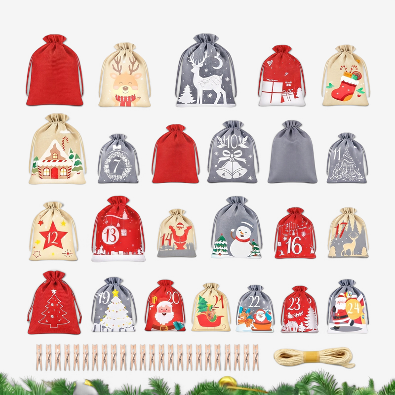 JinglePouch – Calendar de Advent reutilizabil din material textil, cu 24 de săculeți numerotați