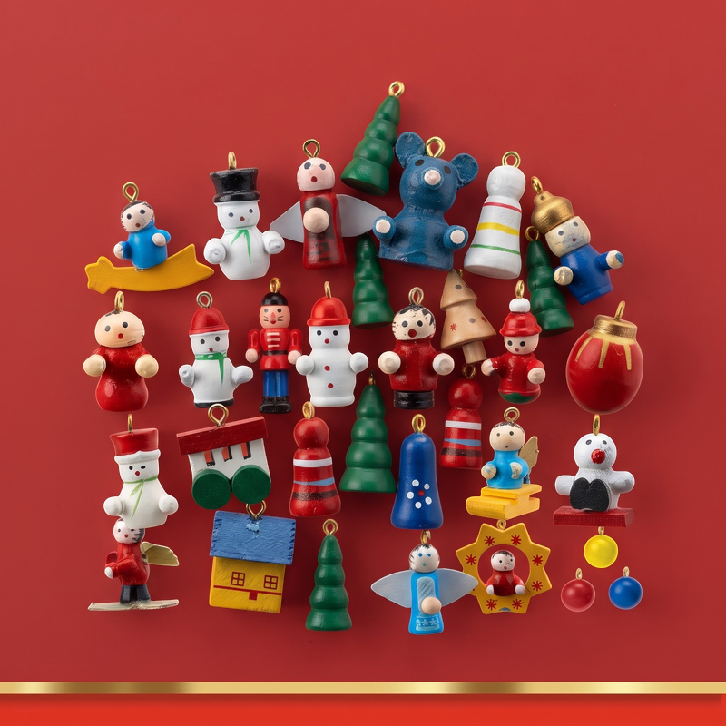 PineCharm – Calendar de Advent din lemn în formă de brad de Crăciun, cu 24 de ornamente