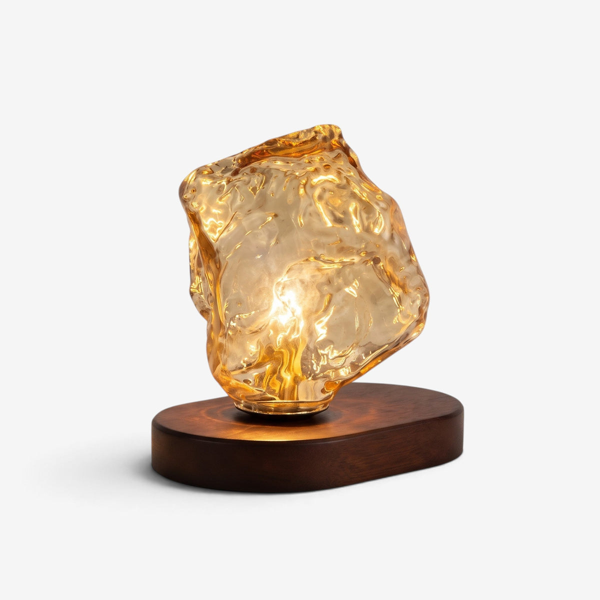 Amberoak - Lampa stołowa z bursztynowym kloszem i dębową podstawą