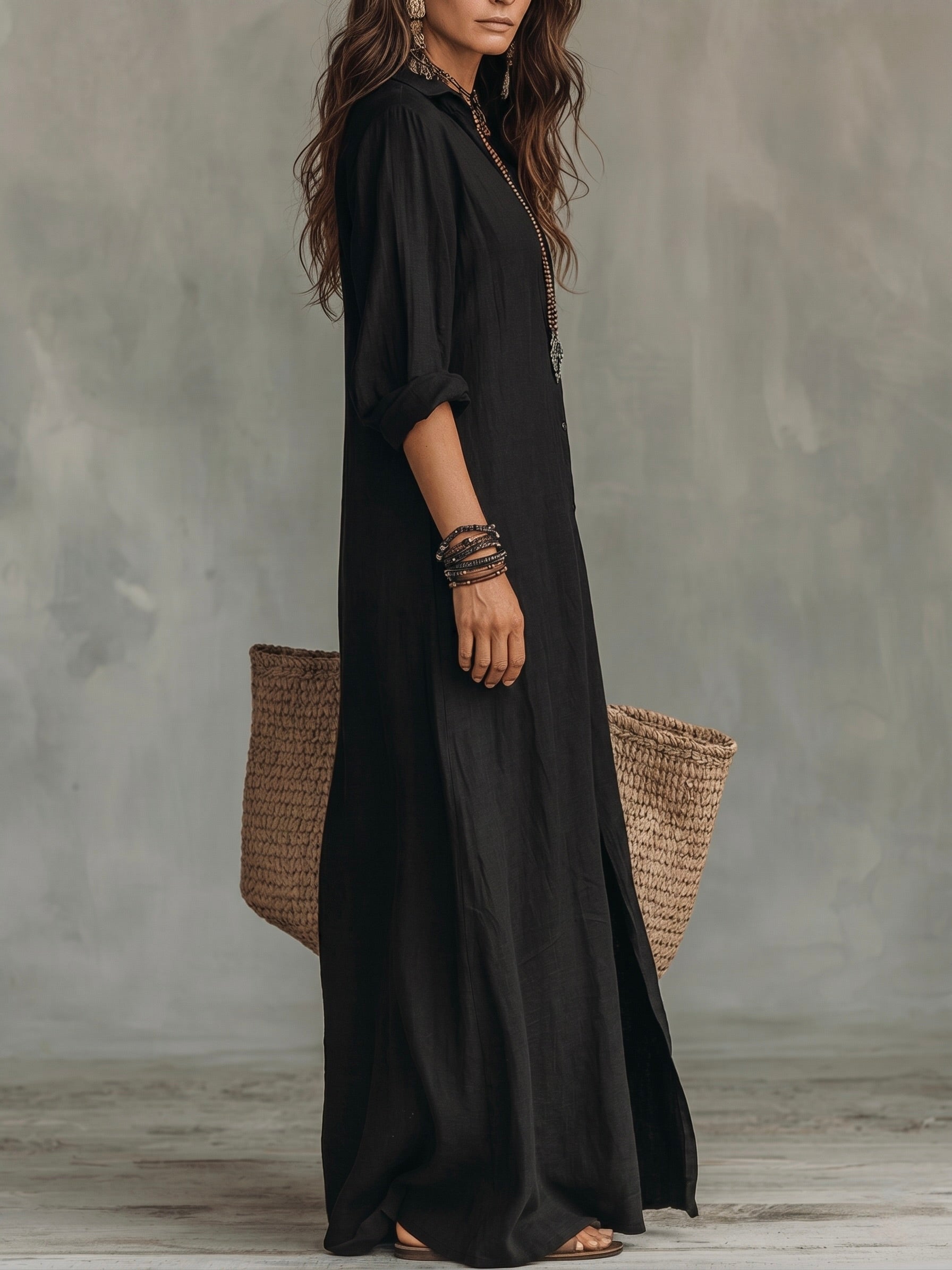 Women's Long Black Dress with Elegant Fit