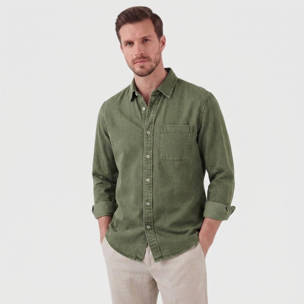 Camisa de hombre de manga larga con botones al frente