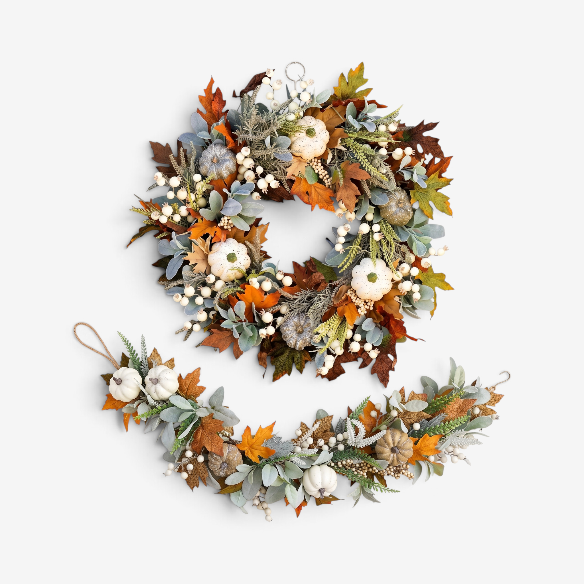 Handmade Autumn Wreath with Orange and Green Leaves