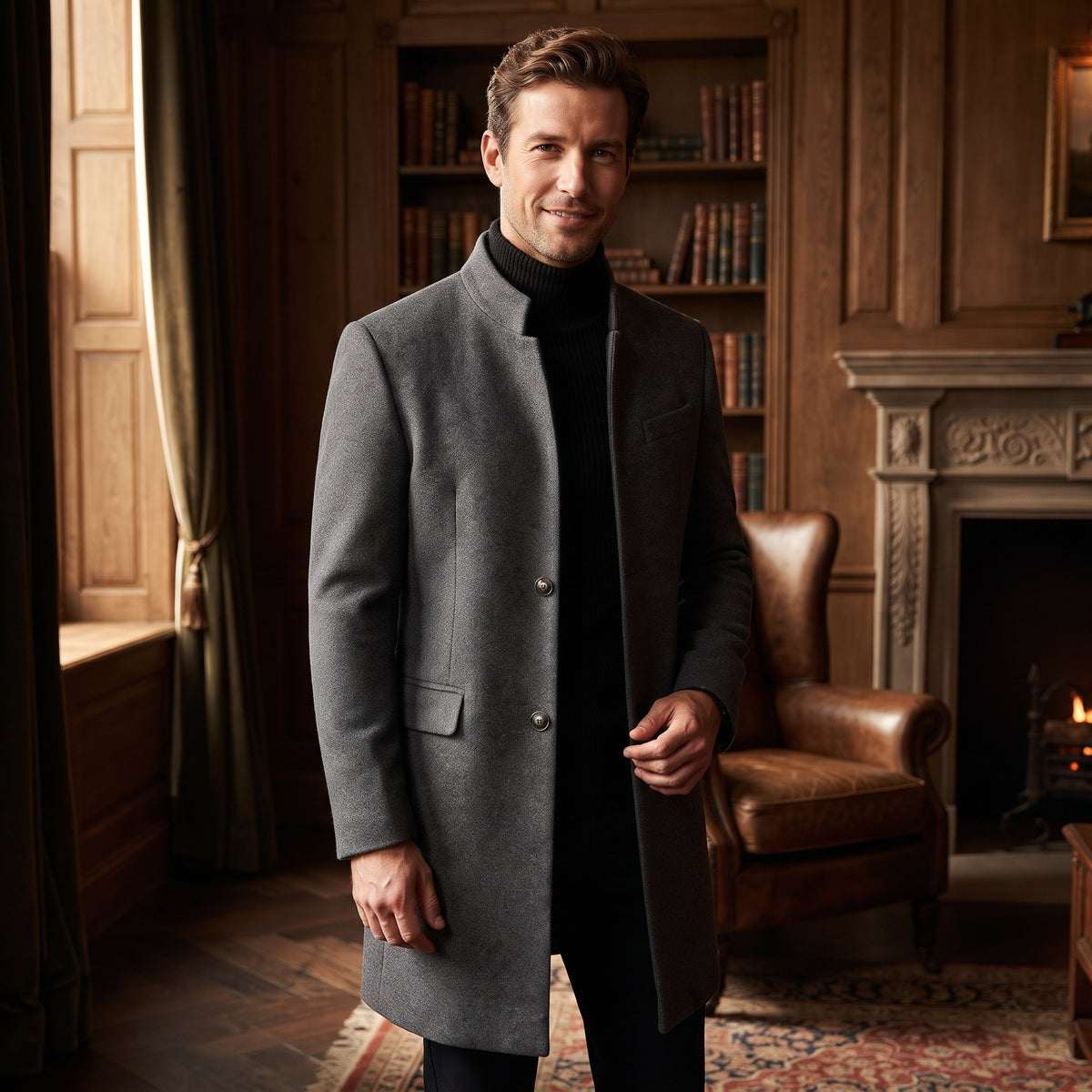 LapelCraft - Manteau long pour homme avec fermeture à boutons