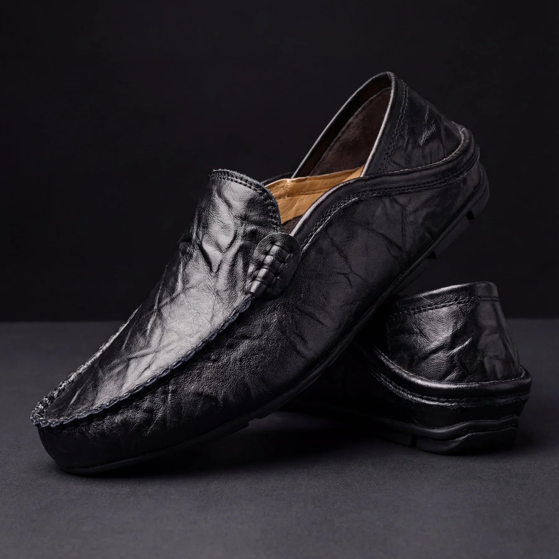 Men's Leather Loafers with Unique Creases