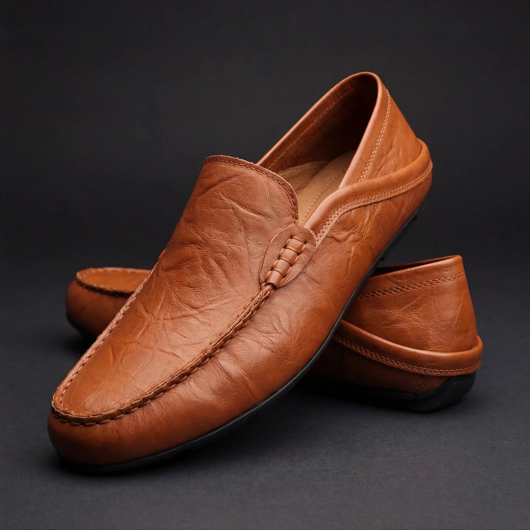 Men's Leather Loafers with Unique Creases