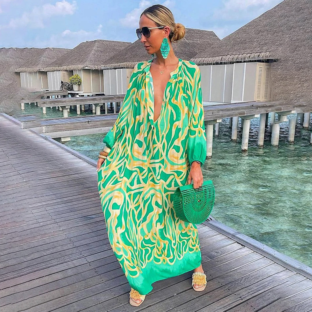 Lena - Abito maxi fluido ed elegante con scollatura a V valorizzante