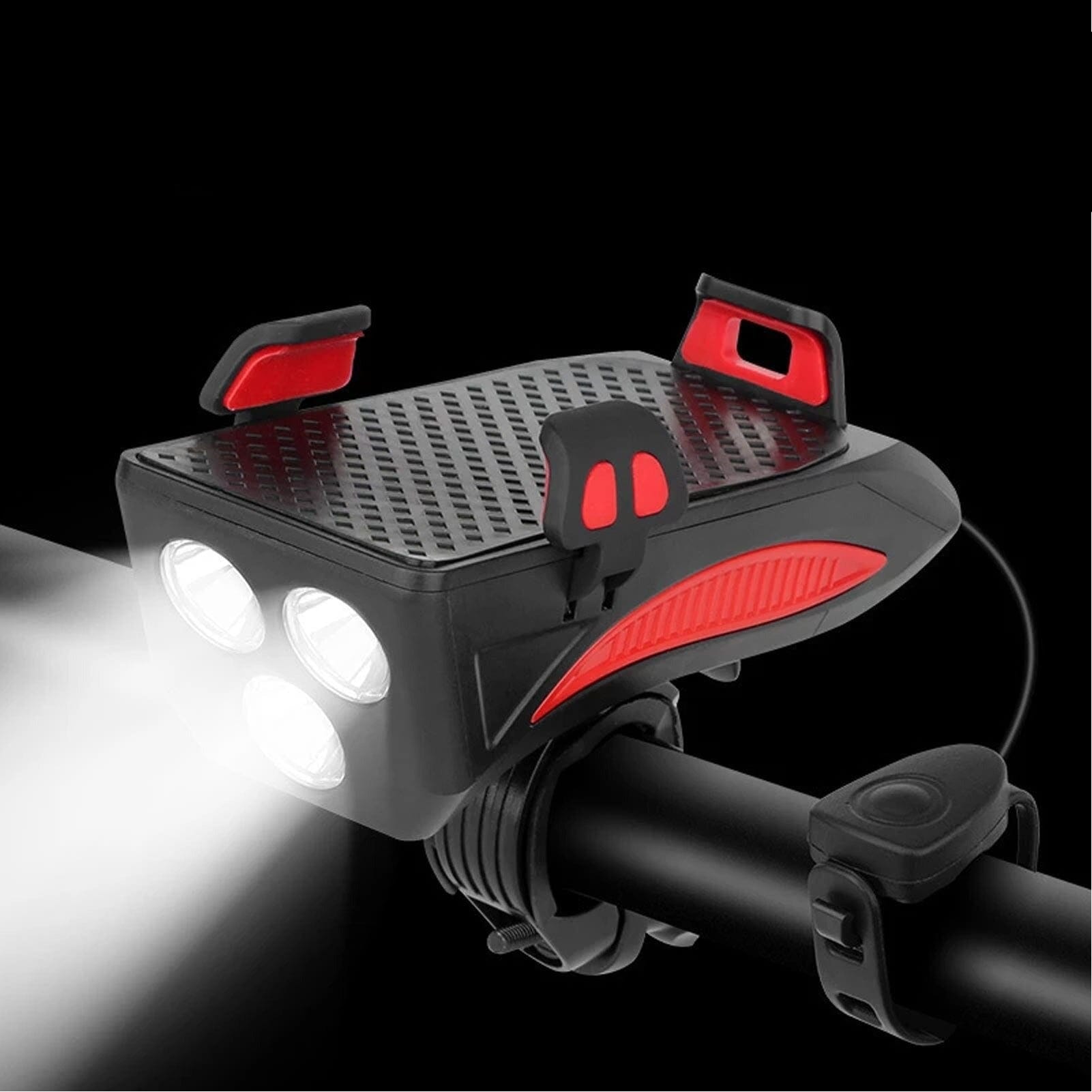 VeloSmart - Appareil vélo 4 en 1 avec lampe LED, klaxon, chargeur et support téléphone