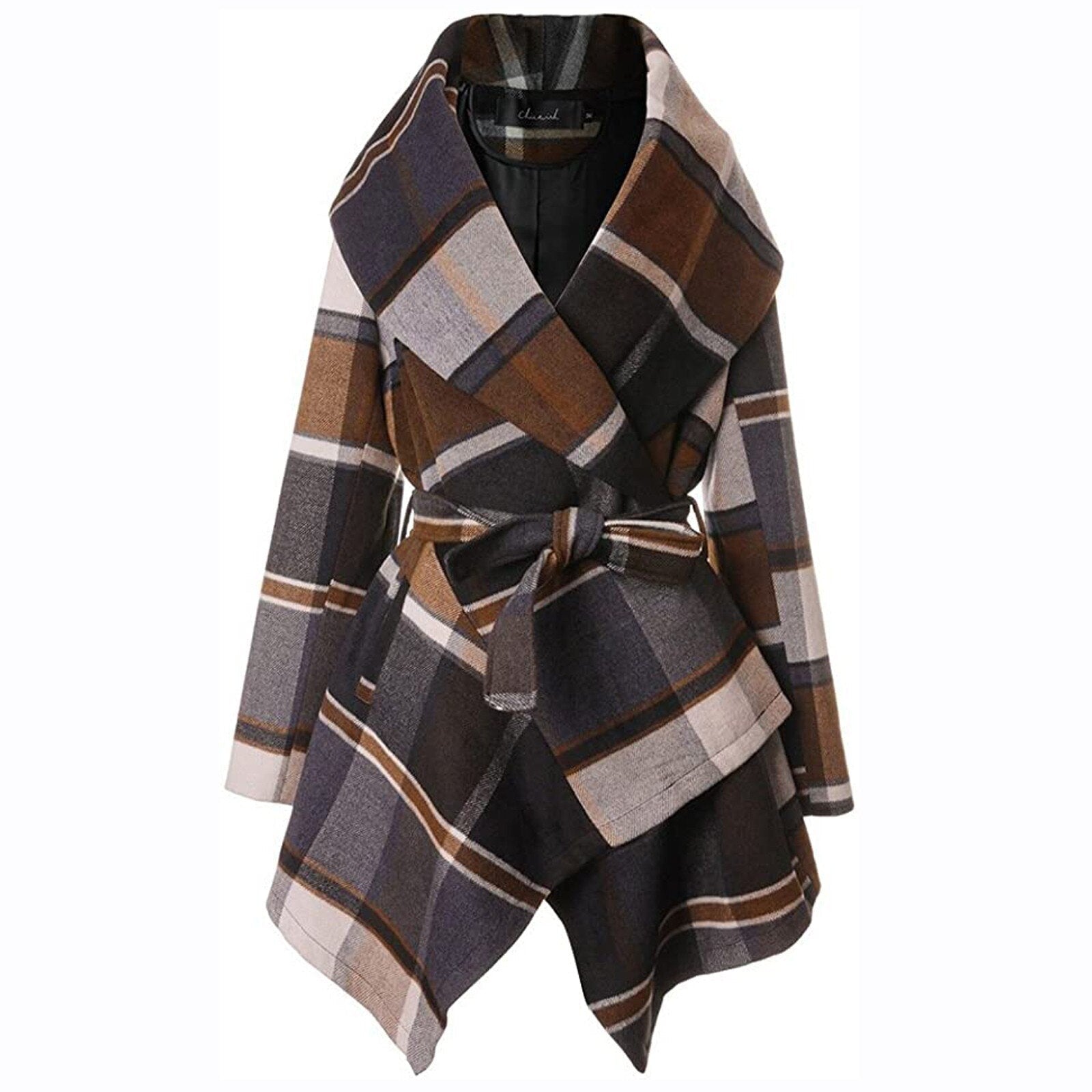 Clara - Elegant Checked Coat with Adjustable Fit