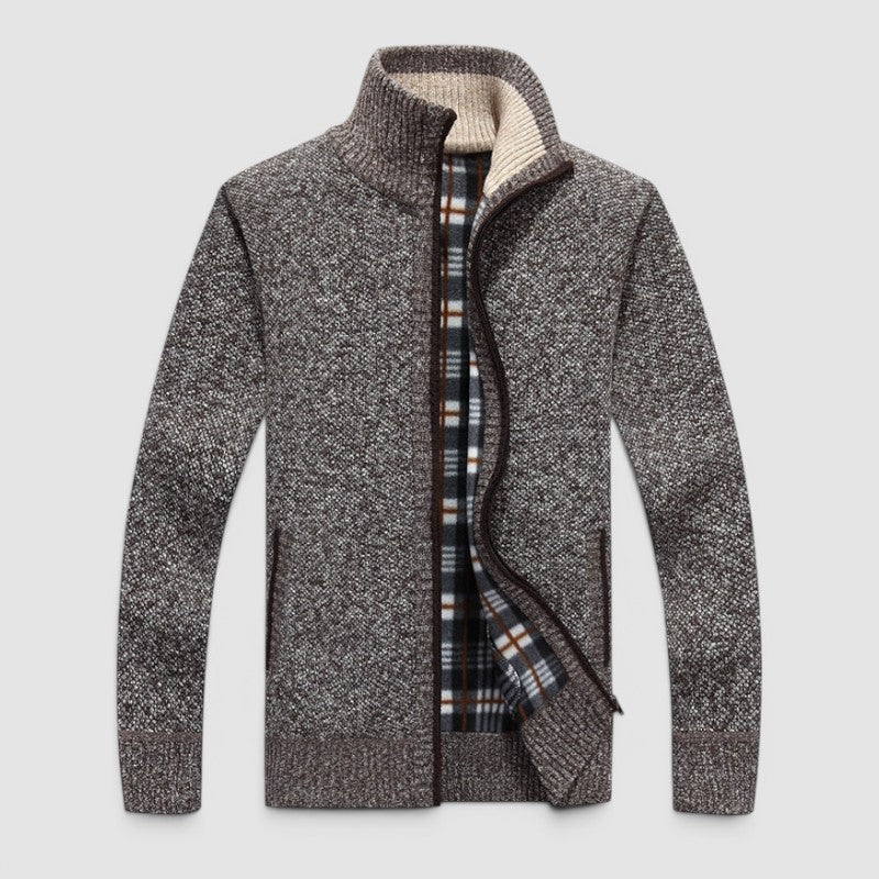 Men's Zip Front Cardigan Jacket with Stand Collar