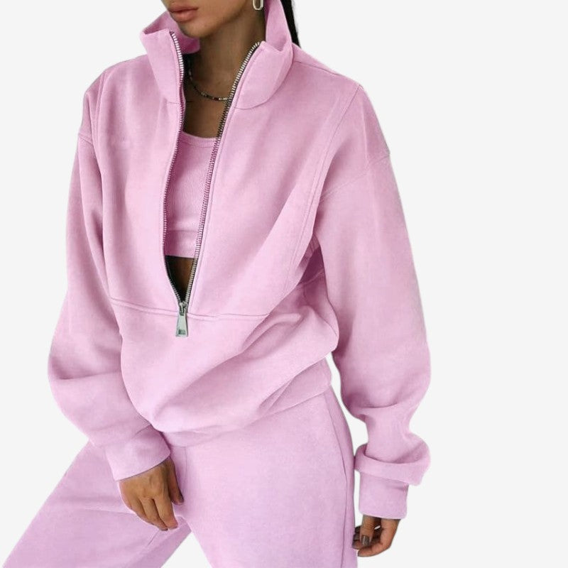 Completo donna con felpa con zip e pantaloni