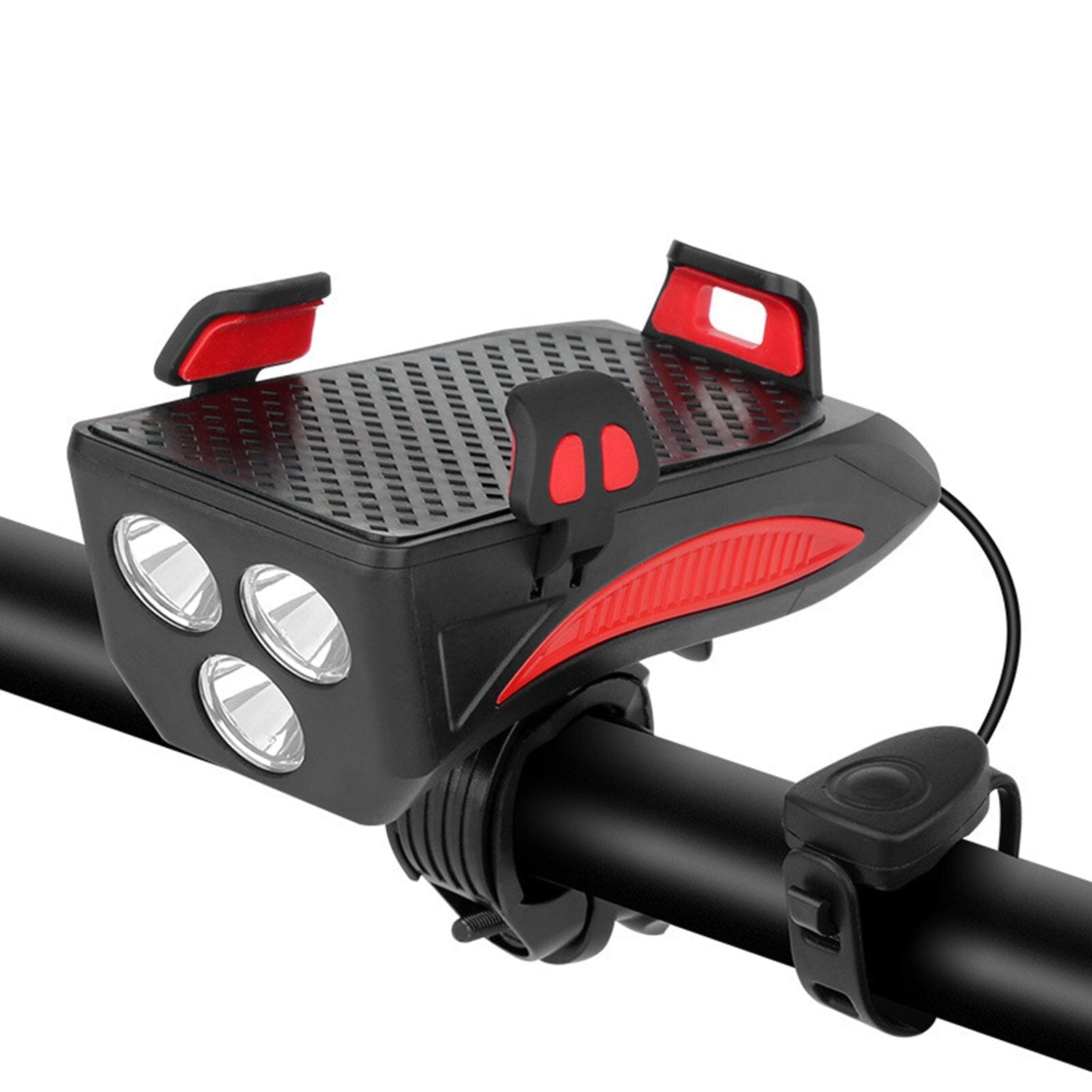 VeloSmart - Appareil vélo 4 en 1 avec lampe LED, klaxon, chargeur et support téléphone