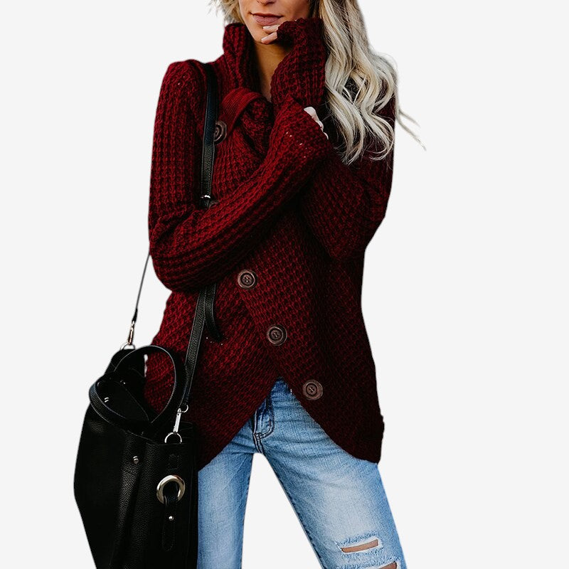 Nancy - Cardigan con Maniche Lunghe, Chiusura con Bottoni e Collo a Dolcevita