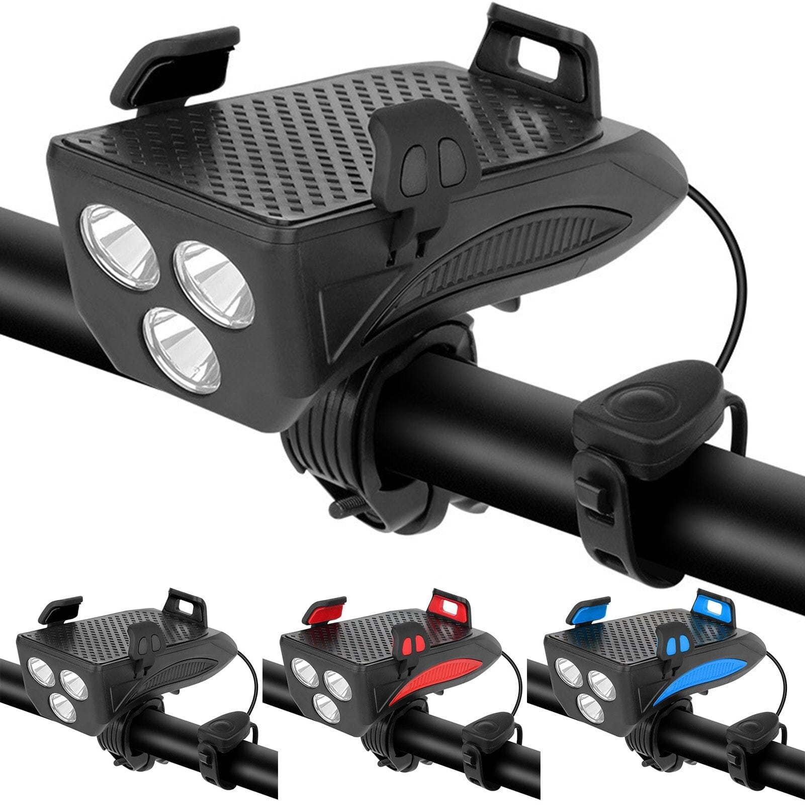 VeloSmart - Appareil vélo 4 en 1 avec lampe LED, klaxon, chargeur et support téléphone