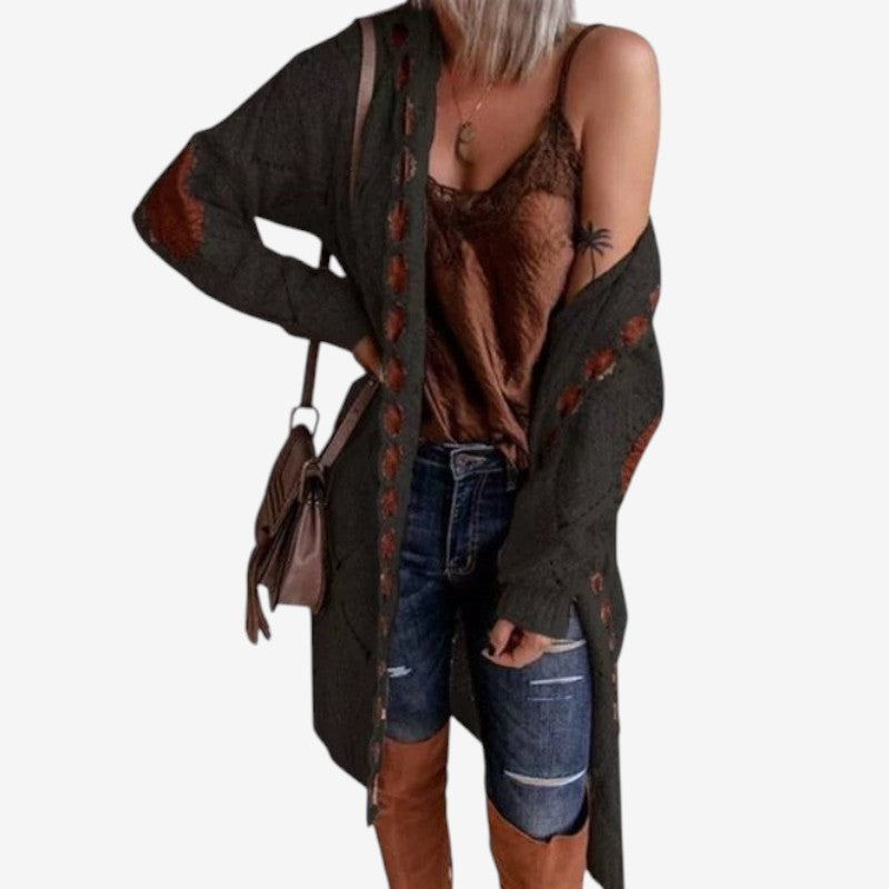 Natalie - Hooded Vest with Long Sleeves and Ribbed Detail