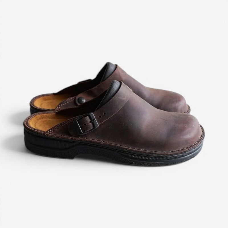 William - Scarpe con fibbia e punta quadrata con suola antiscivolo | Comfort facile da indossare e togliere | Taglie 38–48 | Marrone, Marrone scuro, Nero