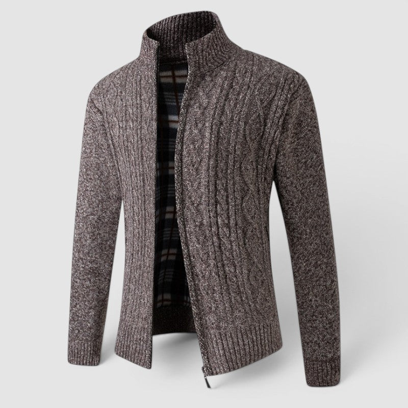 Men's Zip Front Cardigan Jacket with Stand Collar