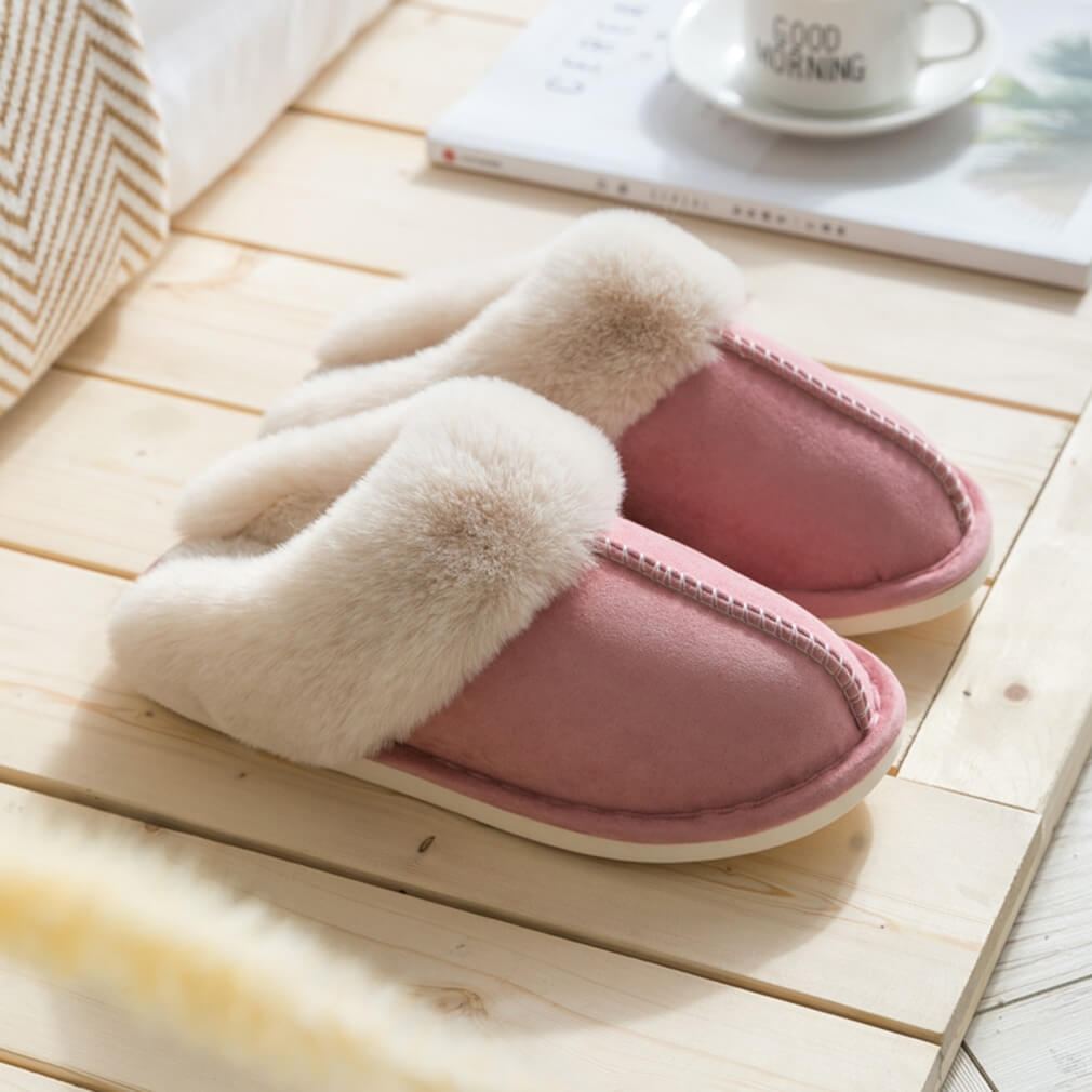 Lena - Chaussons chauds en fausse fourrure avec semelle antidérapante pour le confort