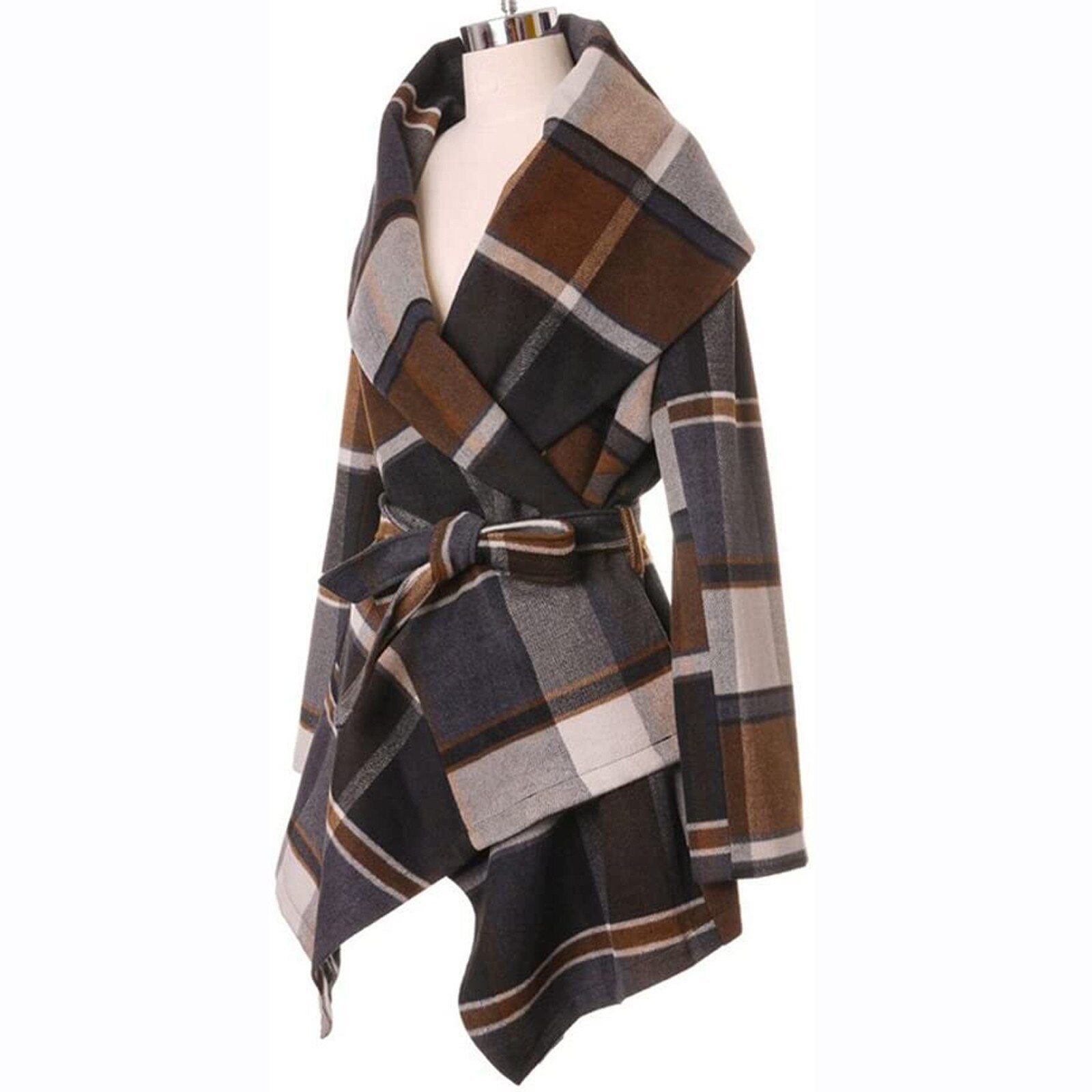 Clara - Elegant Checked Coat with Adjustable Fit
