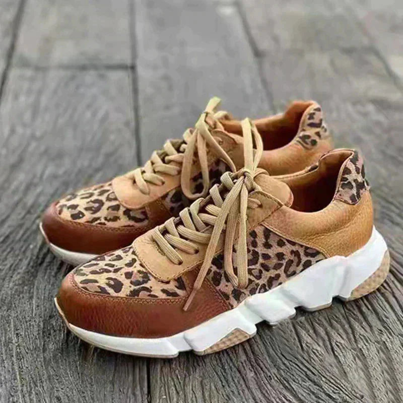 Freya - Sneakersy w panterkę, z grubą podeszwą i antypoślizgową przyczepnością