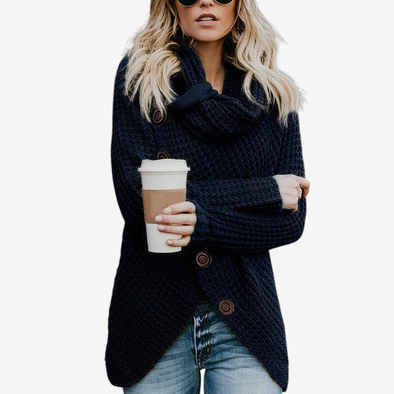 Nancy - Cardigan con Maniche Lunghe, Chiusura con Bottoni e Collo a Dolcevita
