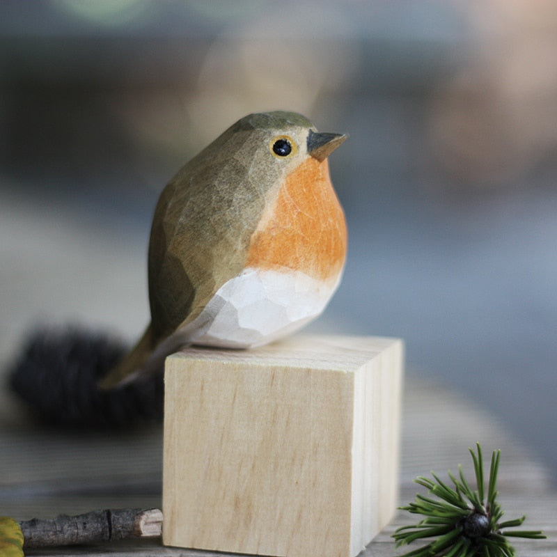 NatureChirp - Barevné ručně vyrobené dřevěné sošky ptáků pro domácí dekoraci