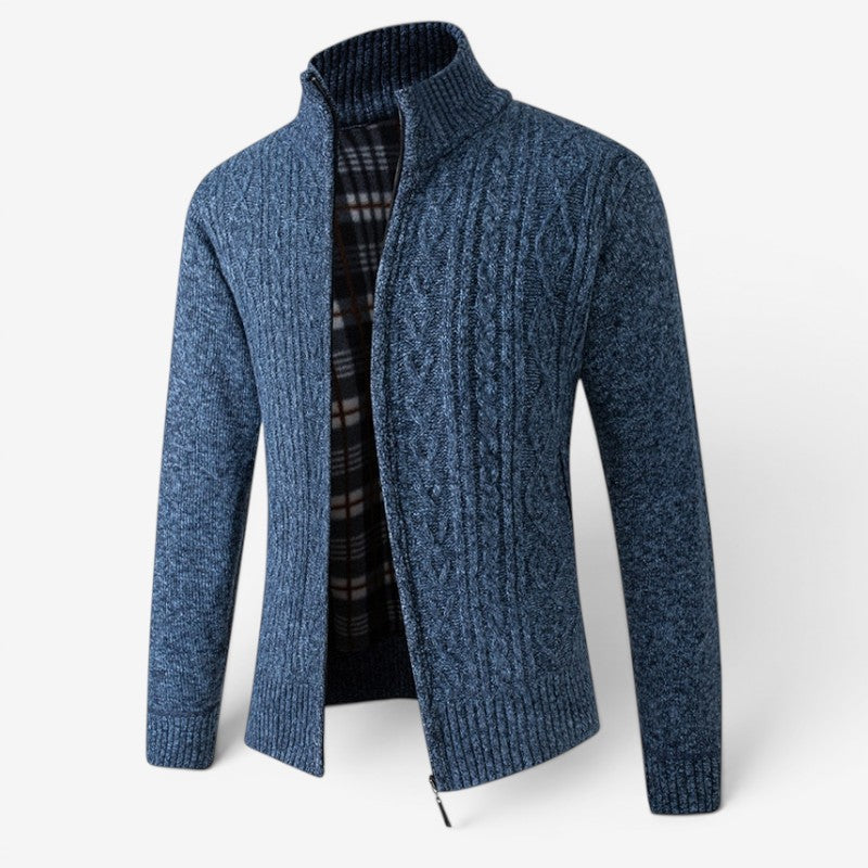 Men's Zip Front Cardigan Jacket with Stand Collar