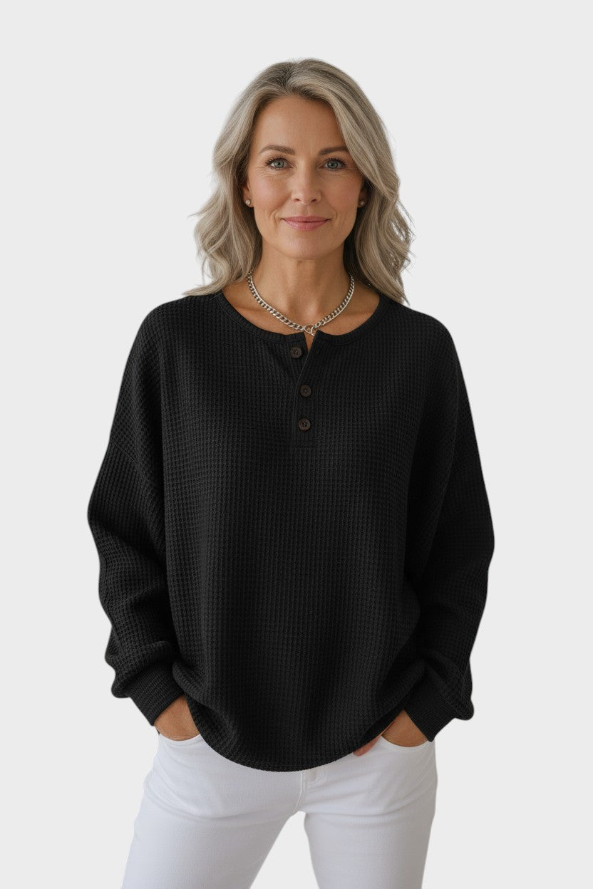 Maglione a maglia waffle - Maglione a maglia waffle con chiusura a bottoni e dettaglio del colletto
