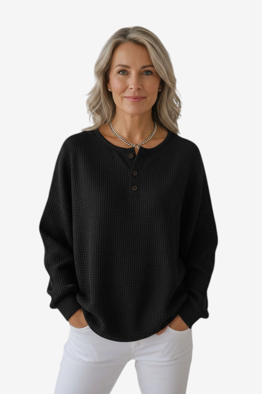 Maglione a maglia waffle - Maglione a maglia waffle con chiusura a bottoni e dettaglio del colletto