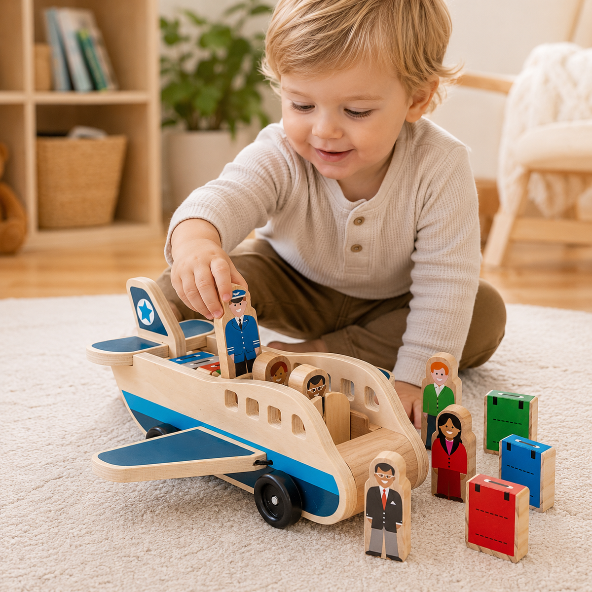 Aerofig - Dřevěné letadlo na hraní s barevnými figurkami