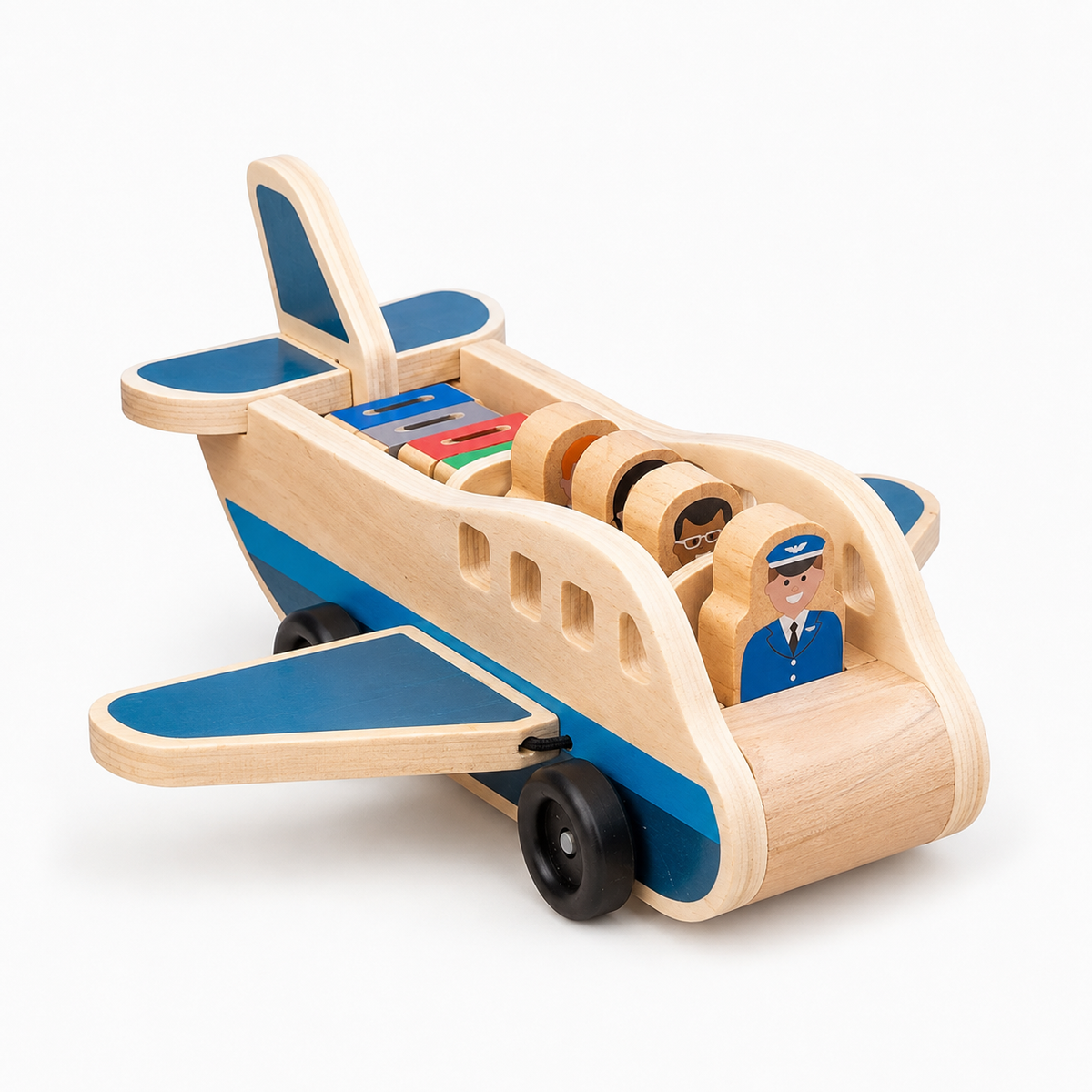 Aerofig - Aeroplano giocattolo in legno con personaggi colorati