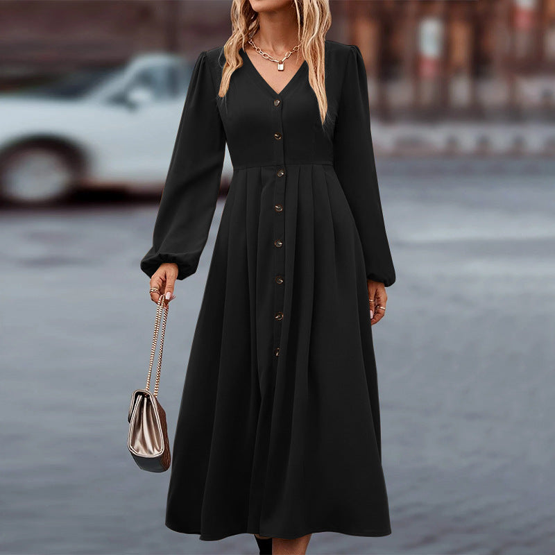 Diana - Rochie elegantă cu decolteu în V și mâneci lungi