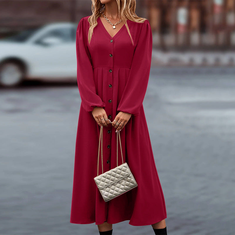 Diana - Rochie elegantă cu decolteu în V și mâneci lungi