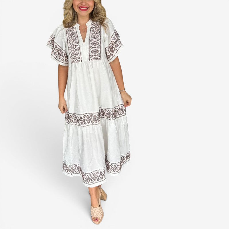 Women’s V-Neck Printed Midi Dress