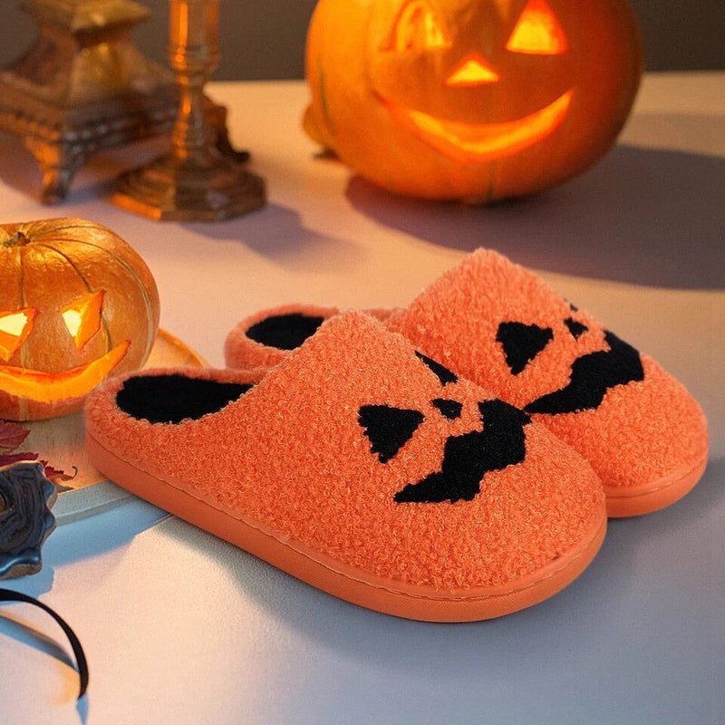 Halen - Pantufas de Halloween com design de cara de abóbora