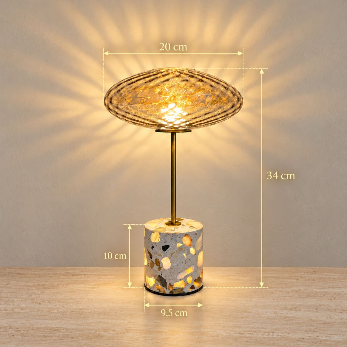 GlassGlow - Wireless Table Lamp With Glass Shade And Stone Base
